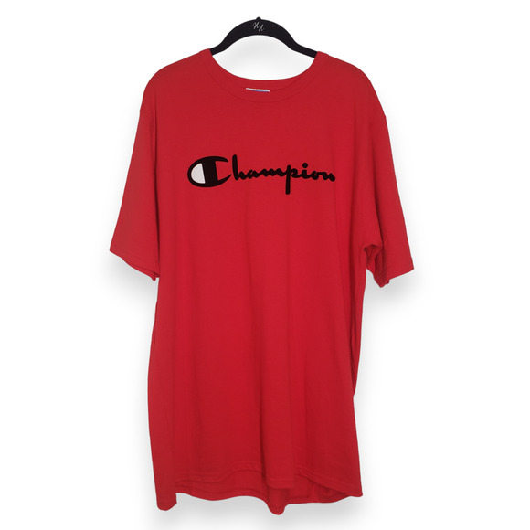 Champion Shirt Mens Extra Large Short Sleeve Pullover Cotton Red Crew Neck Long - Picture 12 of 14